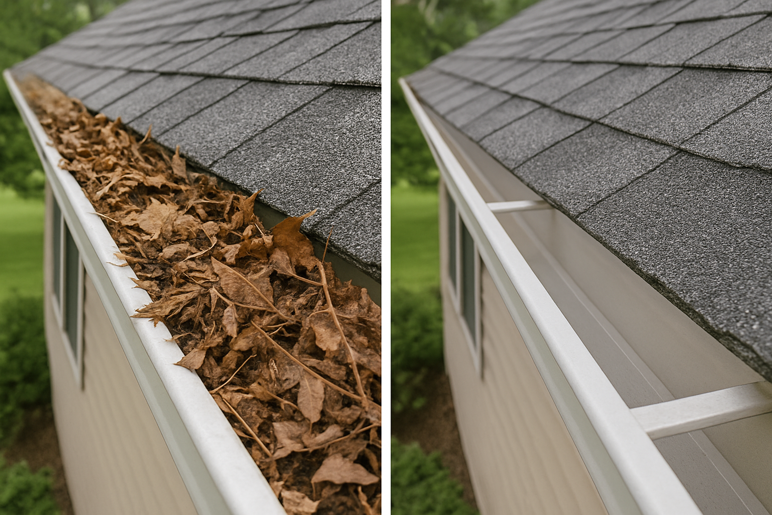 Before and after gutter cleaning results
