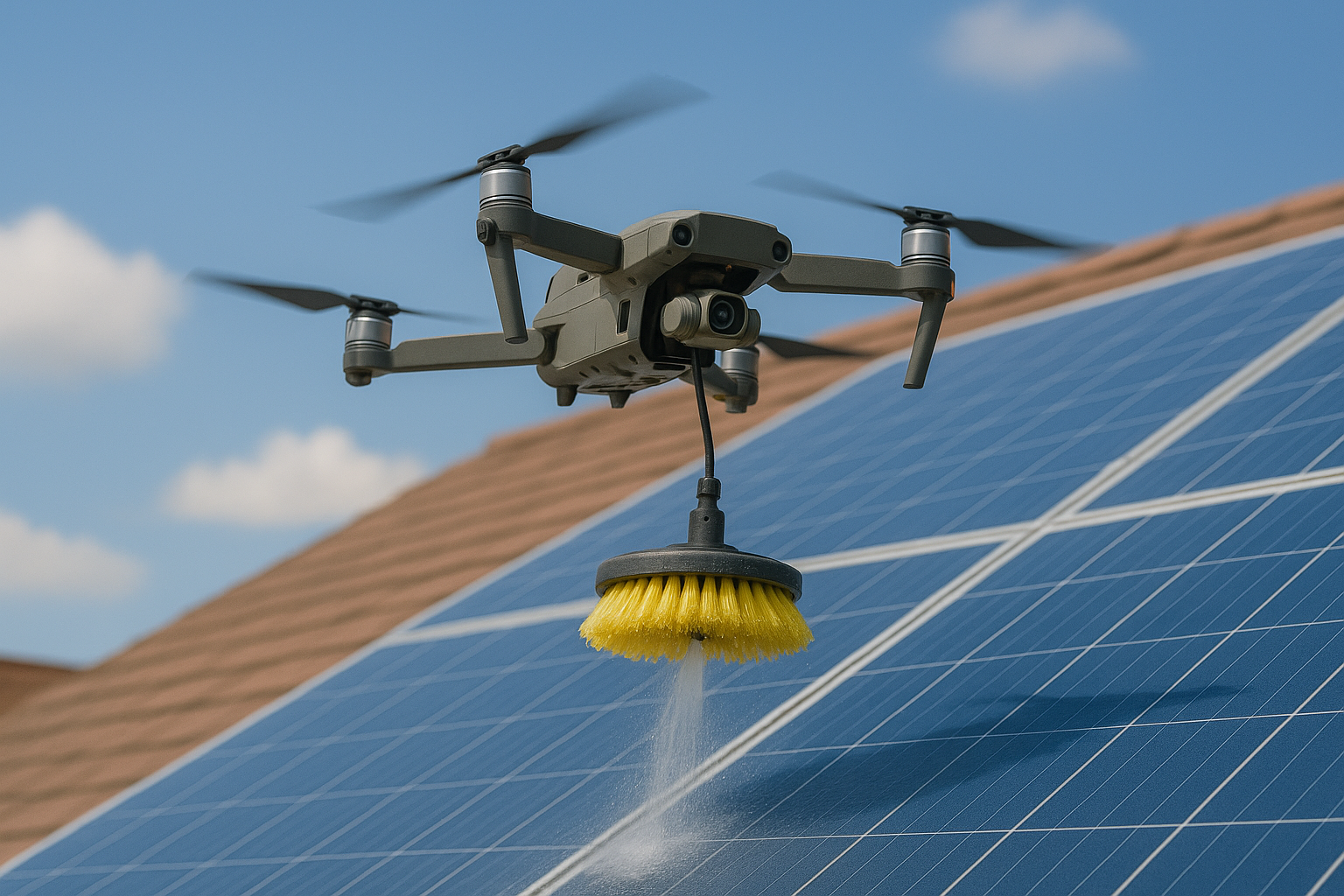 Solar panels being cleaned by drone