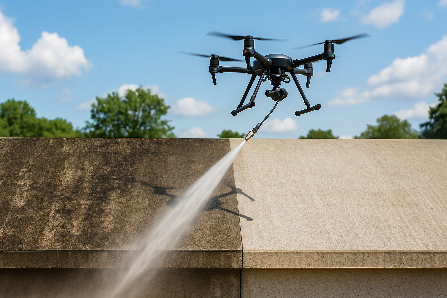 Pressure washing with drone technology